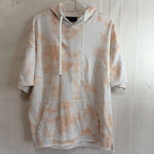 No Boundaries Mens Hooded Tie Dye Short Sleeve Sweatshirt Coral & White Med